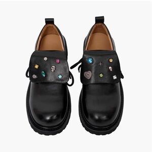 Symbols Of Light Tongue Leather Derby Shoes Hidden Laces Rhinestones Sz 43 *Read